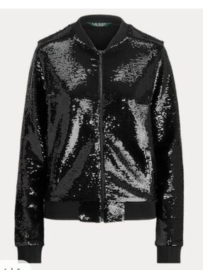 Ralph Lauren Black Sequin Bomber Jacket Womens Size Medium